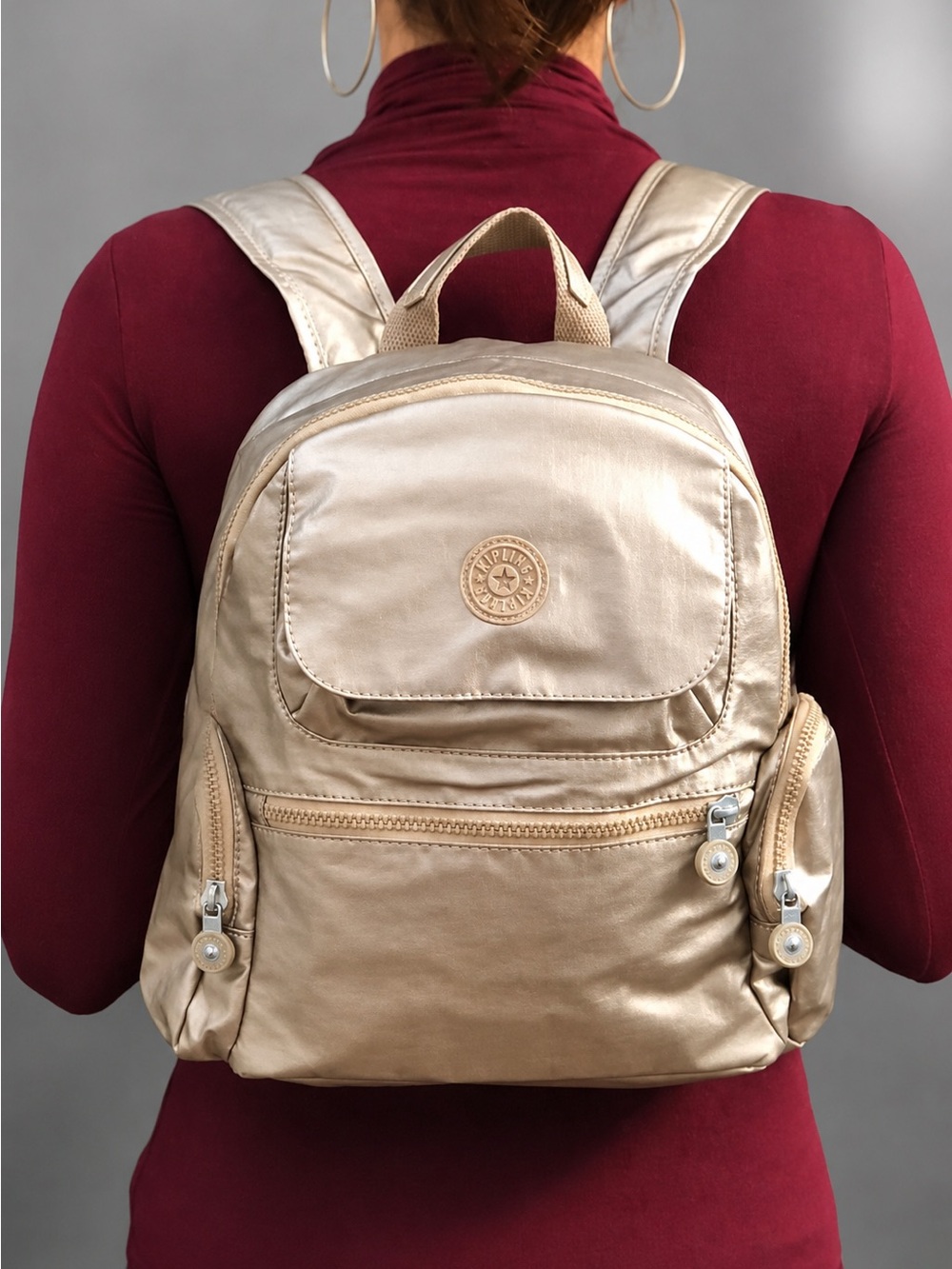 Kipling Gold Metallic Backpack